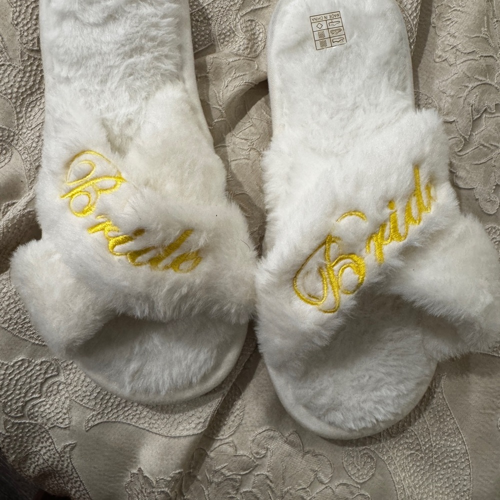 White and Gold Bridal Slippers